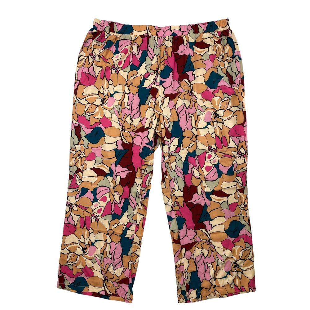 EMERY ROSE *NEW* Mod Floral Wide Leg Pull On Pants Size 5XL Pink Orange Green